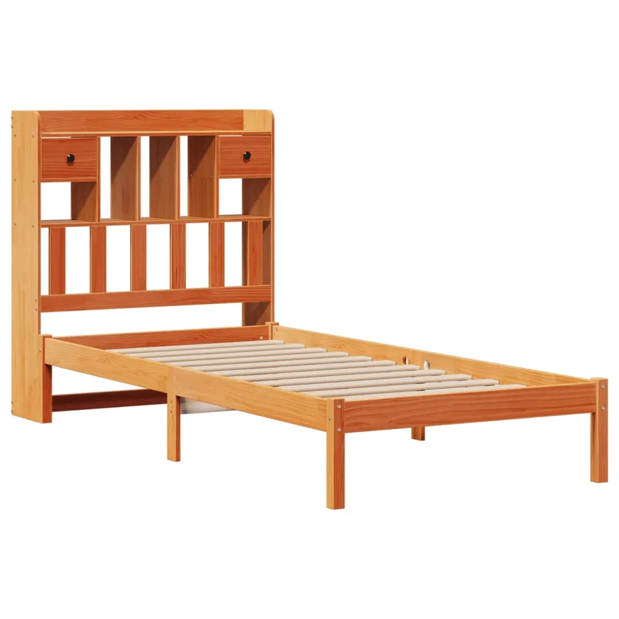 Lit bibliothèque sans matelas cire marron 100x200 cm pin massif - 3