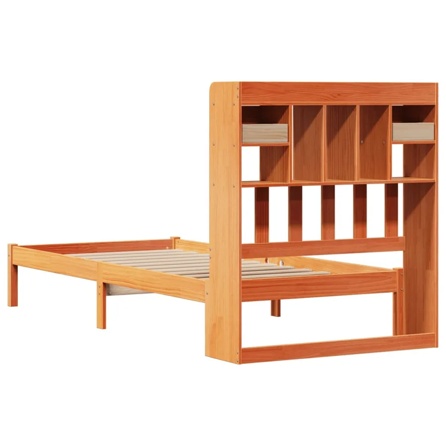 Lit bibliothèque sans matelas cire marron 100x200 cm pin massif - 8
