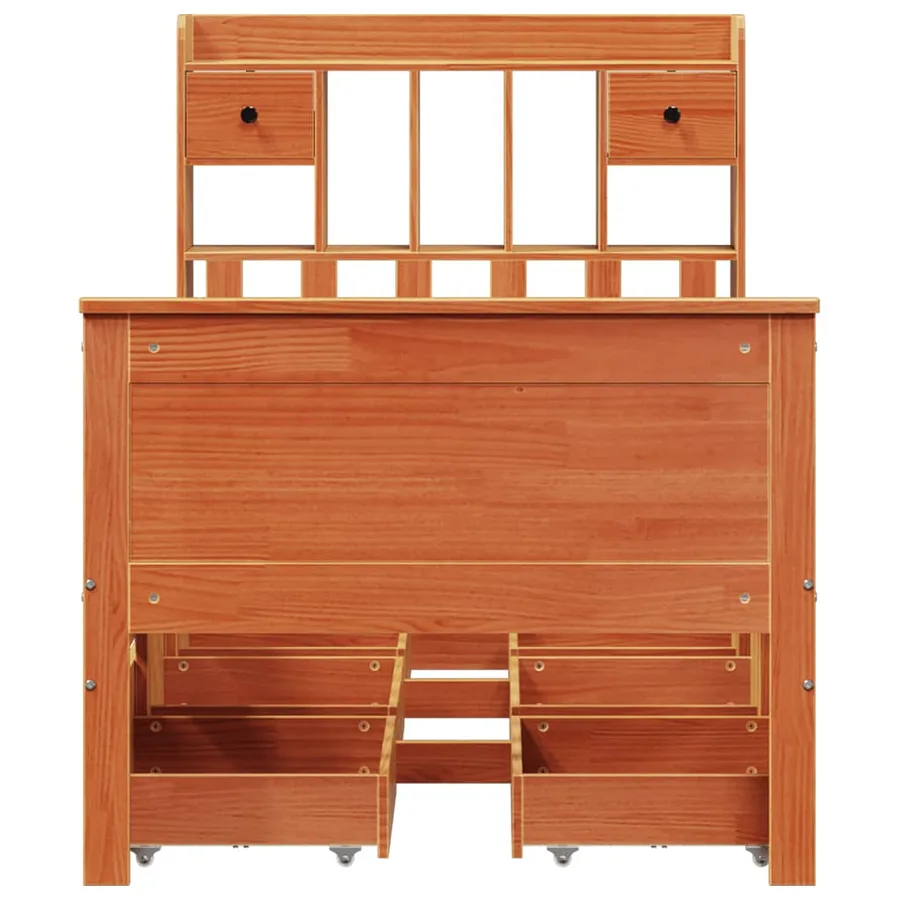 Lit bibliothèque sans matelas cire marron 75x190 cm pin massif - 4