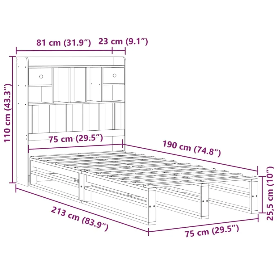 Lit bibliothèque sans matelas cire marron 75x190 cm pin massif - 11