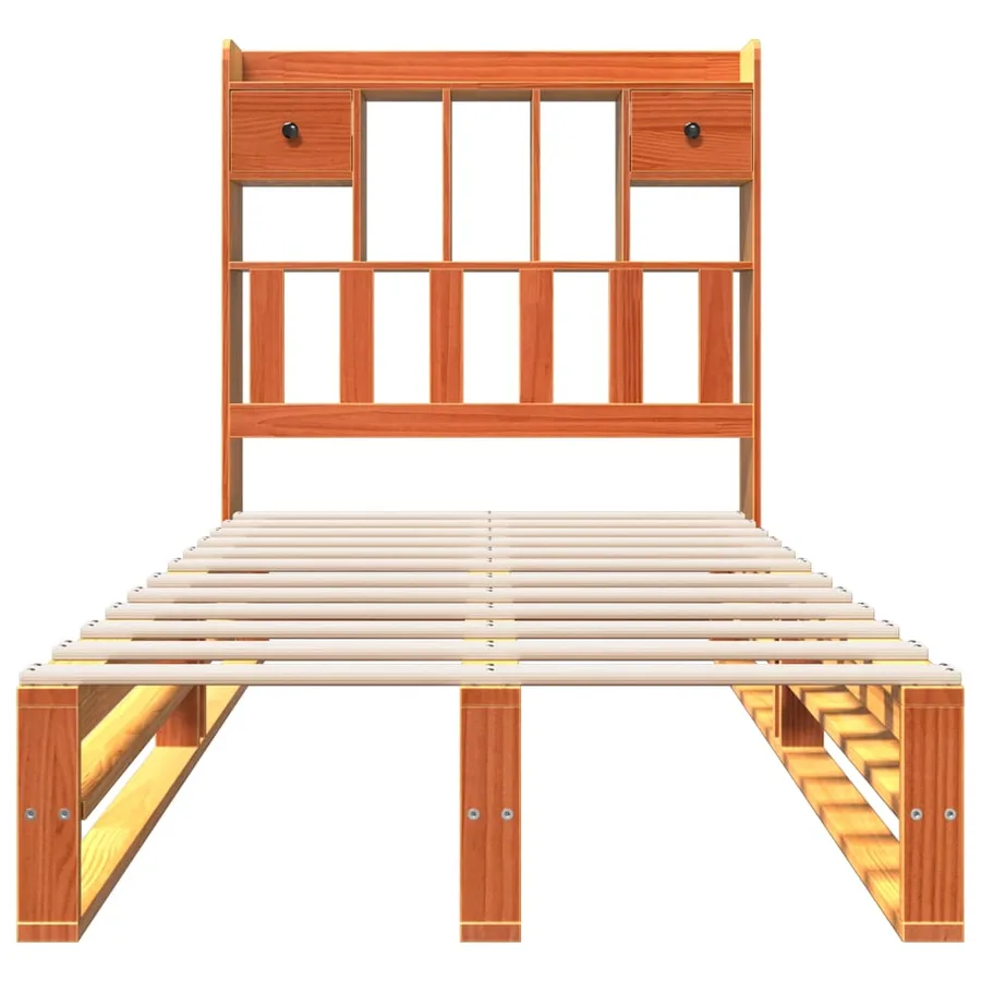 Lit bibliothèque sans matelas cire marron 100x200 cm pin massif - 4