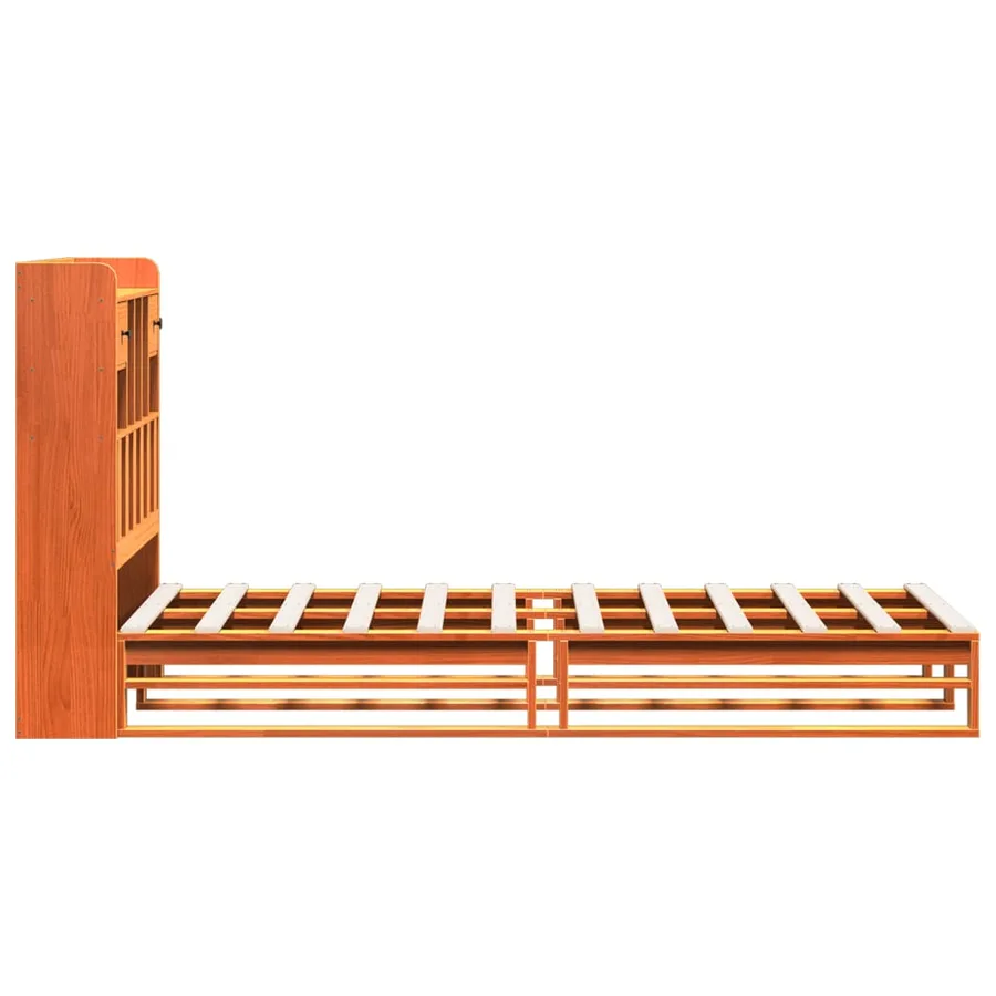 Lit bibliothèque sans matelas cire marron 100x200 cm pin massif - 7