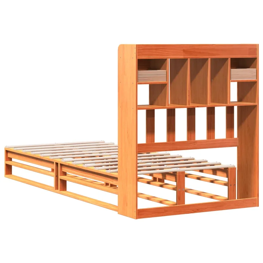 Lit bibliothèque sans matelas cire marron 100x200 cm pin massif - 8
