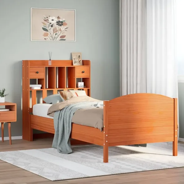 Lit bibliothèque sans matelas cire marron 100x200 cm pin massif