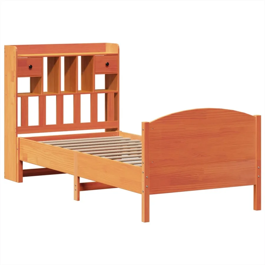 Lit bibliothèque sans matelas cire marron 100x200 cm pin massif - 3