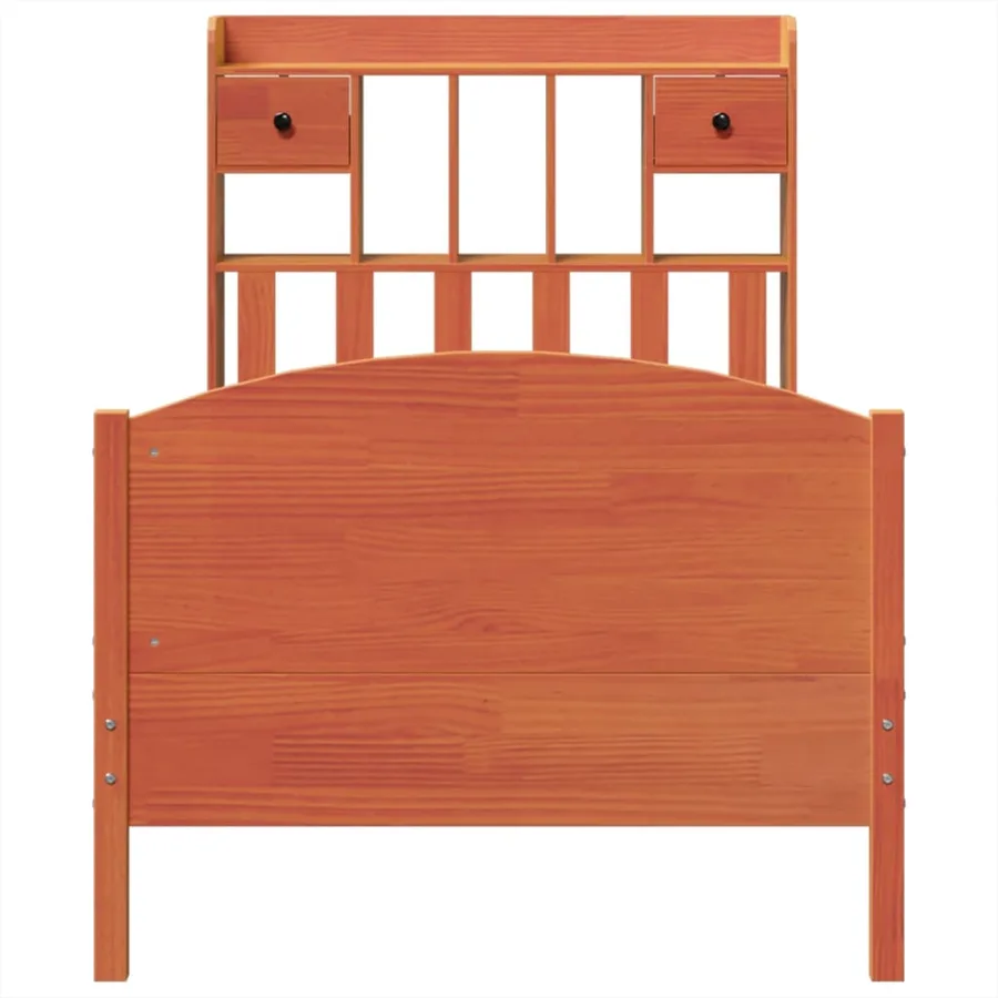 Lit bibliothèque sans matelas cire marron 100x200 cm pin massif - 4