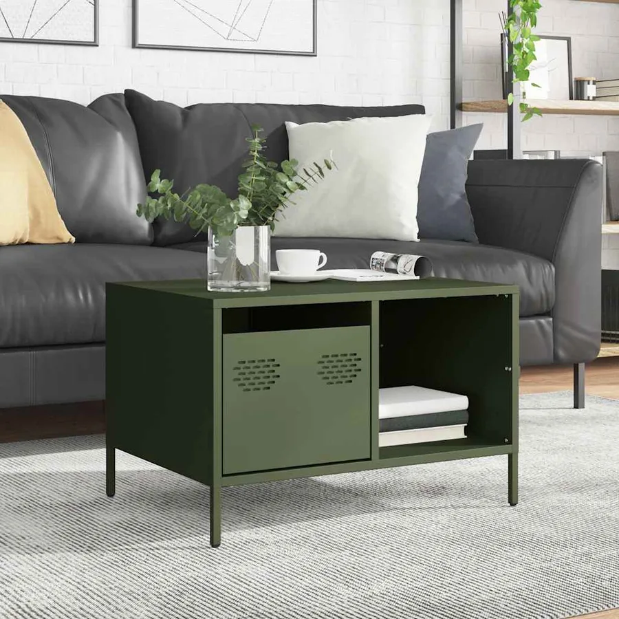 Table basse vert olive 68,5x50x43,5 cm acier laminé à froid - 3