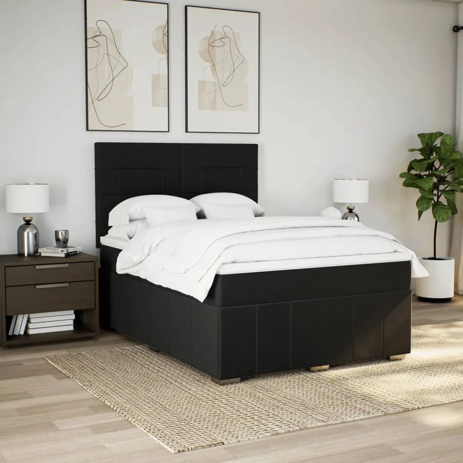 Sommier à lattes de lit avec matelas Noir 160x200 cm Tissu - 5