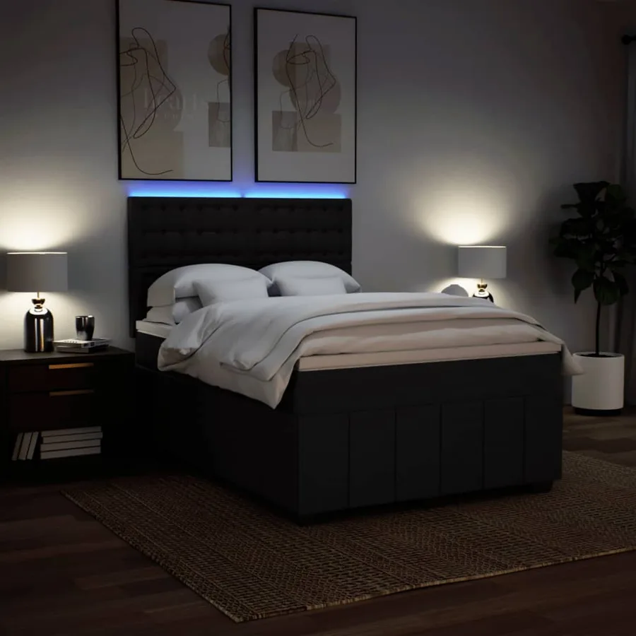 Sommier à lattes de lit avec matelas Noir 160x200 cm Tissu - 4