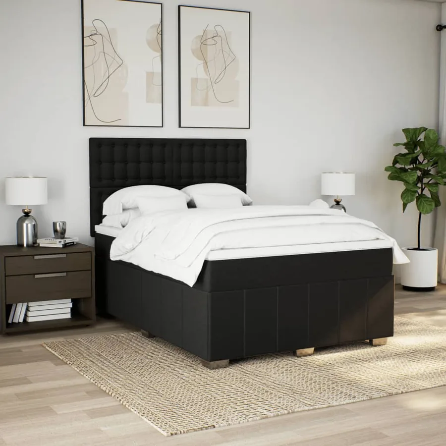 Sommier à lattes de lit avec matelas Noir 160x200 cm Tissu - 5