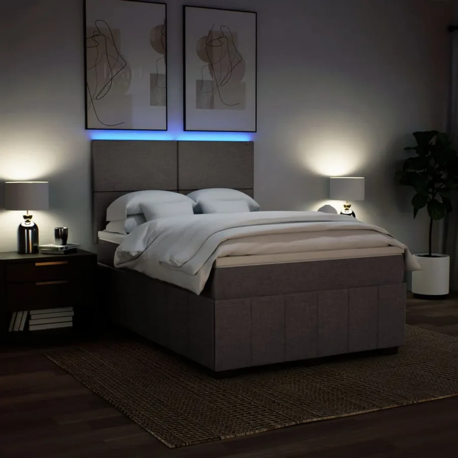 Sommier à lattes de lit avec matelas Taupe 160x200 cm Tissu - 4