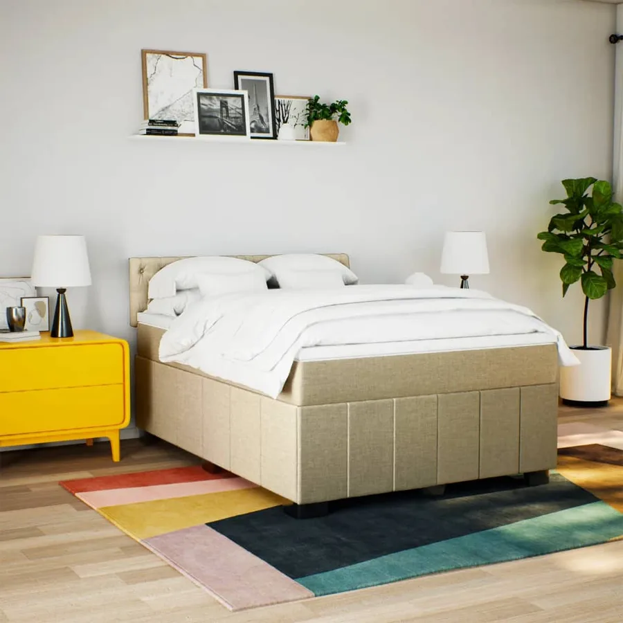 Sommier à lattes de lit avec matelas Crème 160x200 cm Tissu - 3