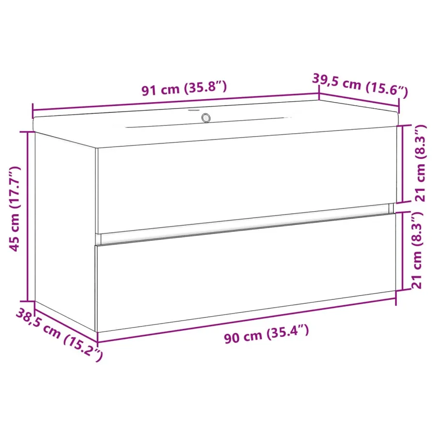 Armoire lavabo avec bassin intégré chêne artisanal - 11