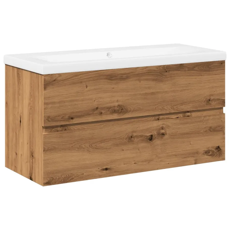 Armoire lavabo avec bassin intégré chêne artisanal - 2