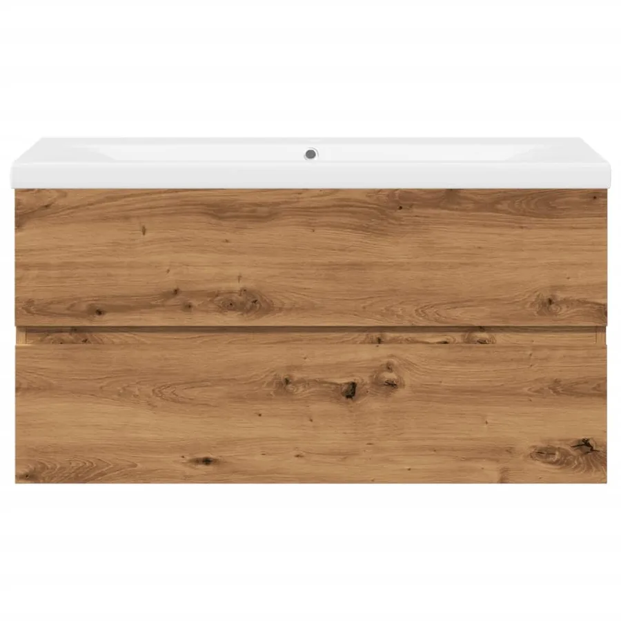 Armoire lavabo avec bassin intégré chêne artisanal - 5