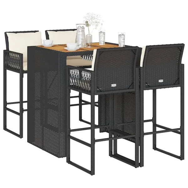 Ensemble de bar de jardin 5 pcs avec coussins noir poly rotin