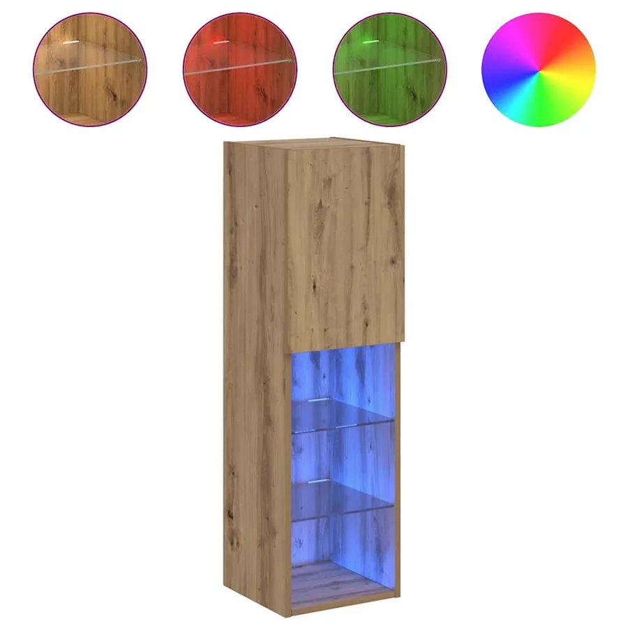 Meuble TV avec lumières LED chêne artisanal 30,5x30x102 cm - 2