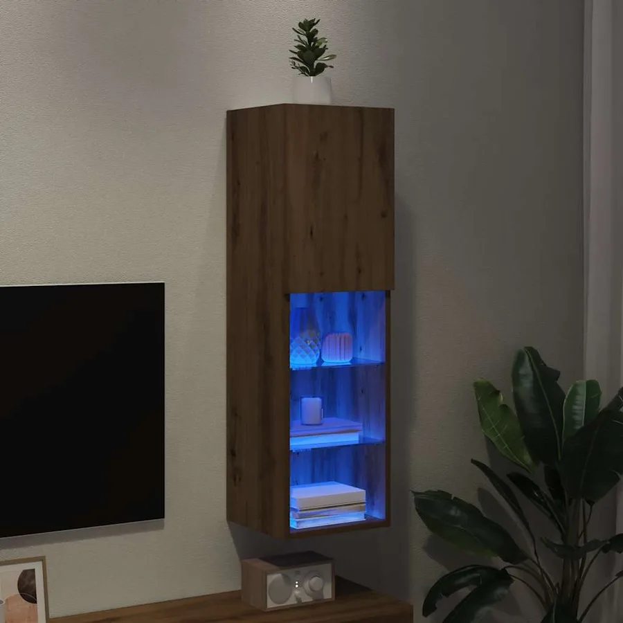 Meuble TV avec lumières LED chêne artisanal 30,5x30x102 cm - 4