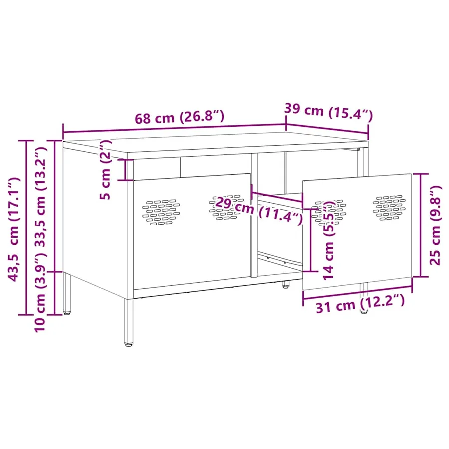 Meuble TV rose 68x39x43,5 cm acier laminé à froid - 12