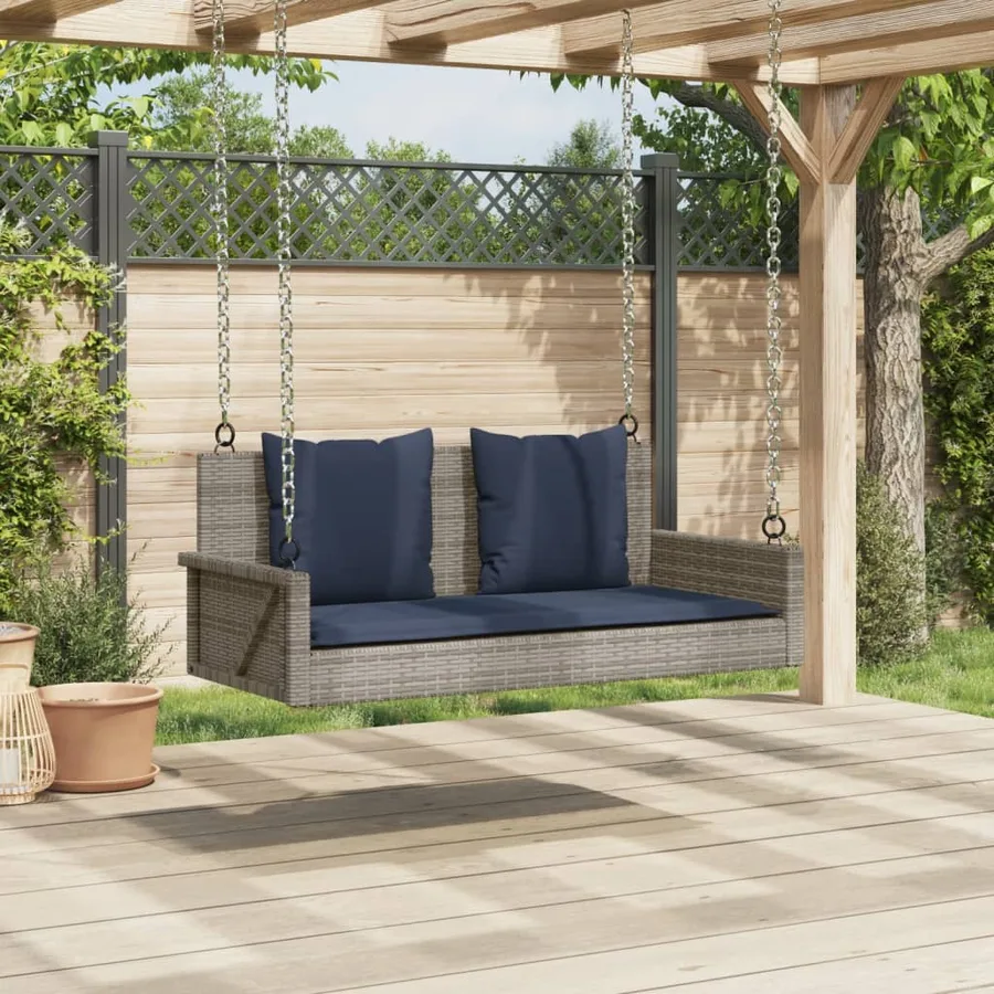 Banc à bascule avec coussins Gris 119 x 56 x 48 cm Résine tressée - 3