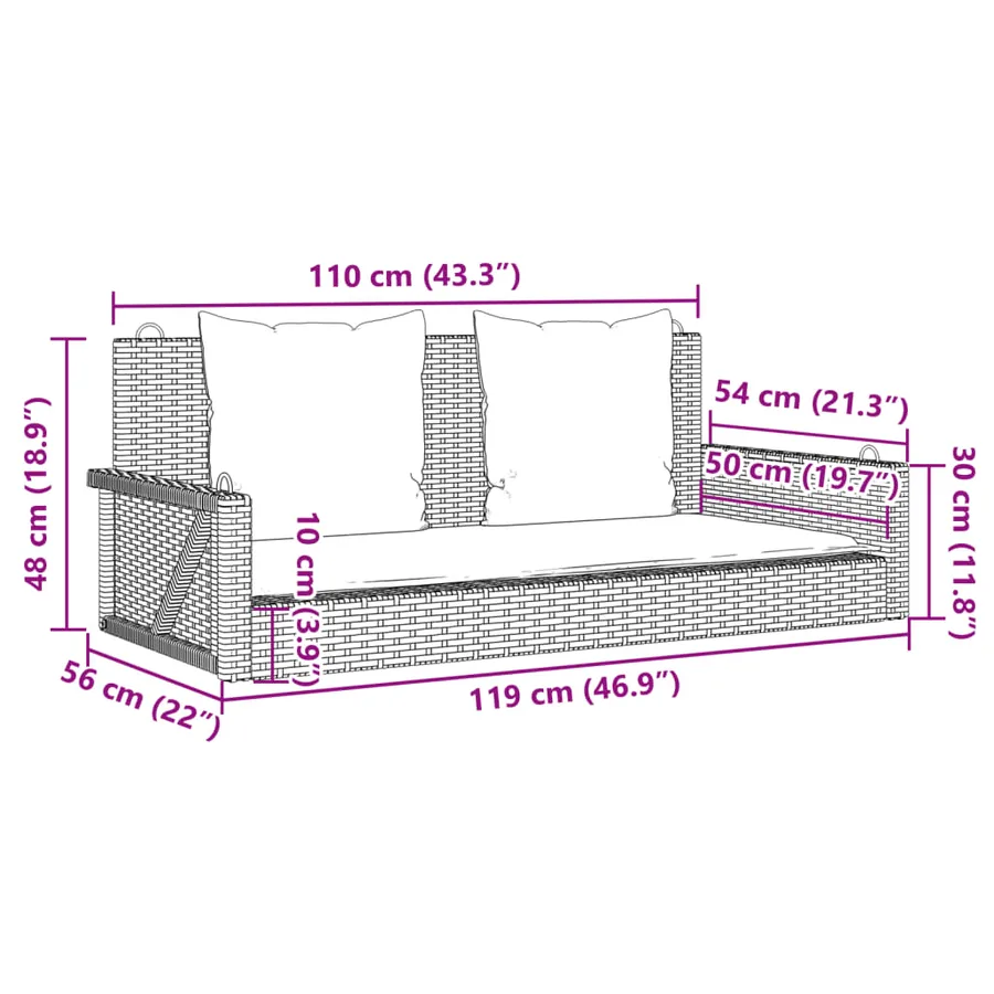 Banc à bascule avec coussins Gris 119 x 56 x 48 cm Résine tressée - 9