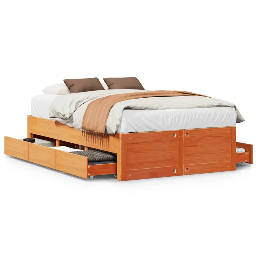 Cadre de lit sans matelas avec tiroirs 135x190 cm bois de pin - 2