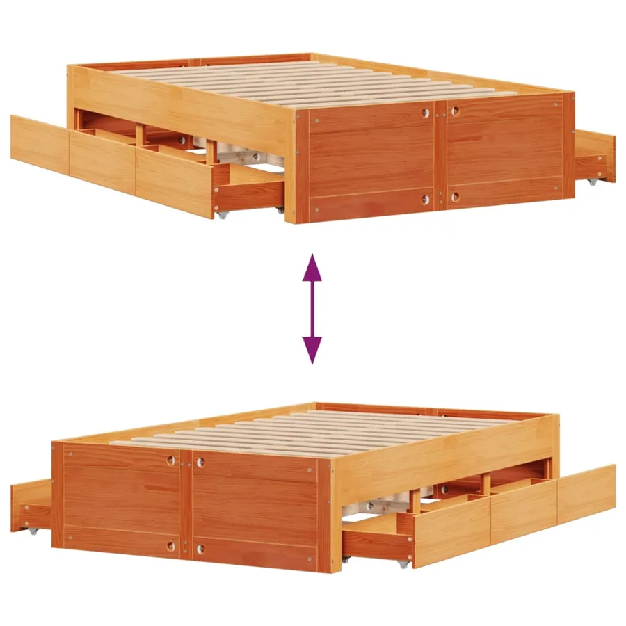 Cadre de lit sans matelas avec tiroirs 120x200 cm bois pin - 10