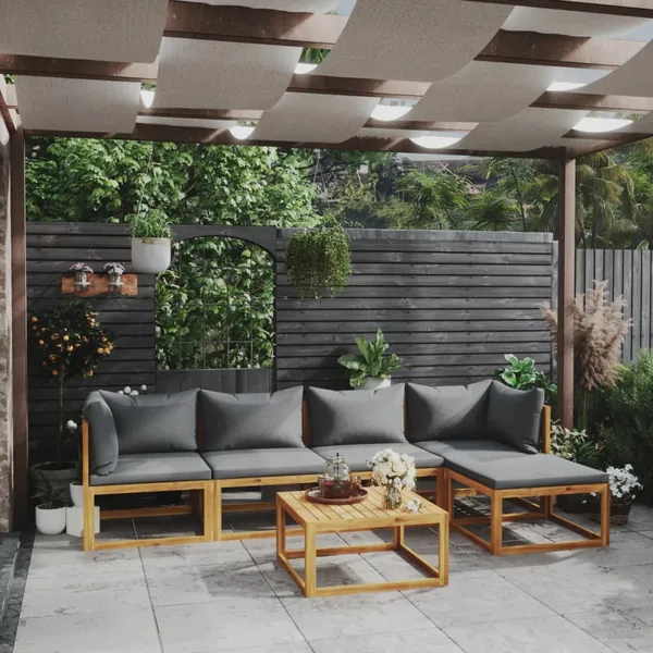 Salon de jardin 6 pcs avec coussin Bois d'acacia solide