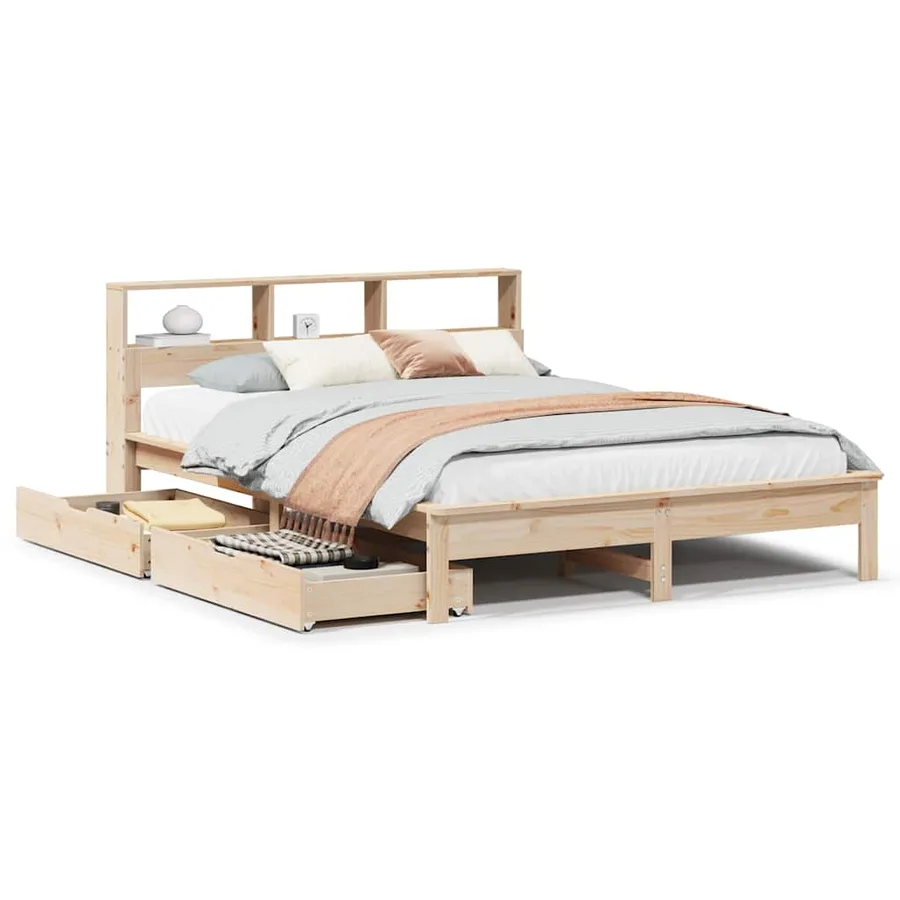 Lit bibliothèque sans matelas 120x190 cm bois de pin massif - 2