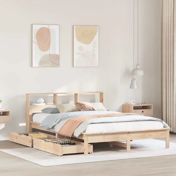 Lit bibliothèque sans matelas 150x200 cm bois massif de pin