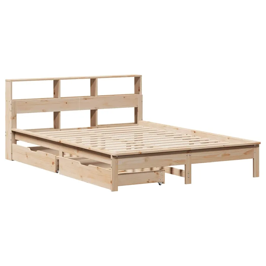Lit bibliothèque sans matelas 150x200 cm bois massif de pin - 3