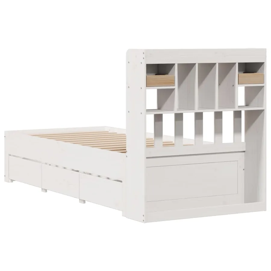 Lit bibliothèque sans matelas blanc 75x190cm bois de pin massif - 11