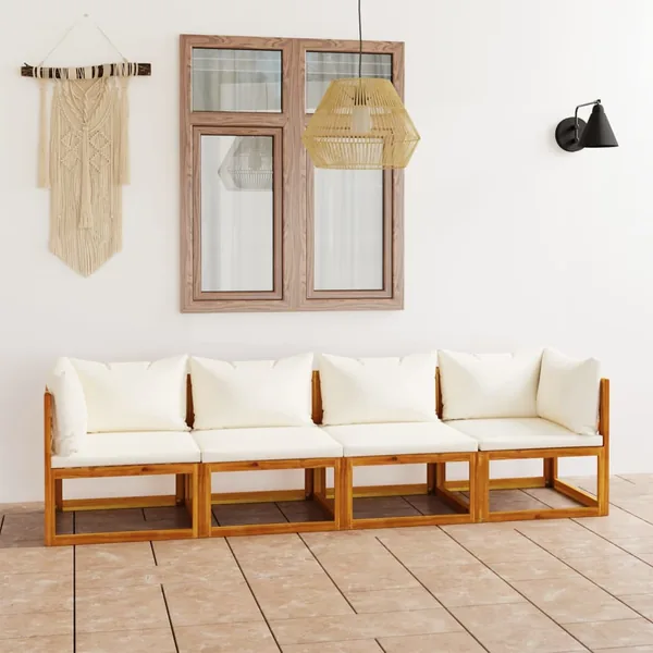 Canapé de jardin à 4 places avec coussin Crème Bois d'acacia