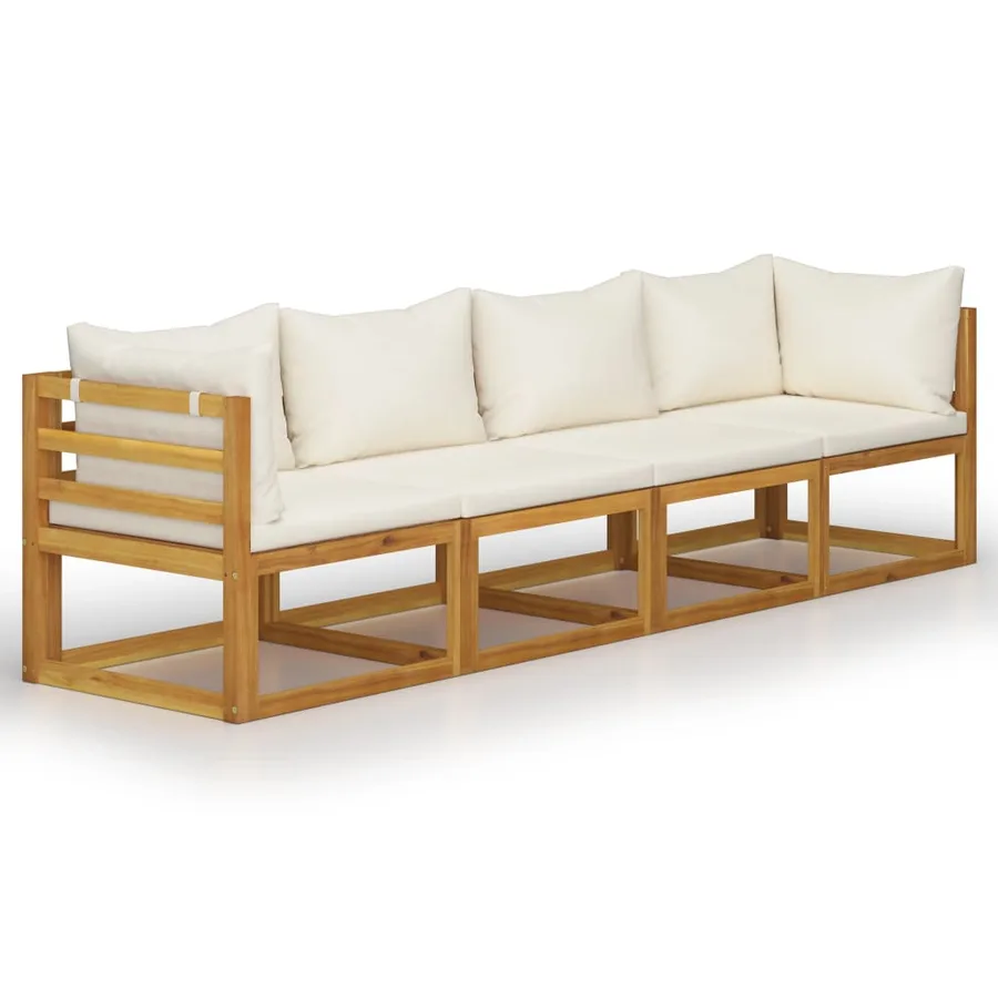 Canapé de jardin à 4 places avec coussin Crème Bois d'acacia - 2