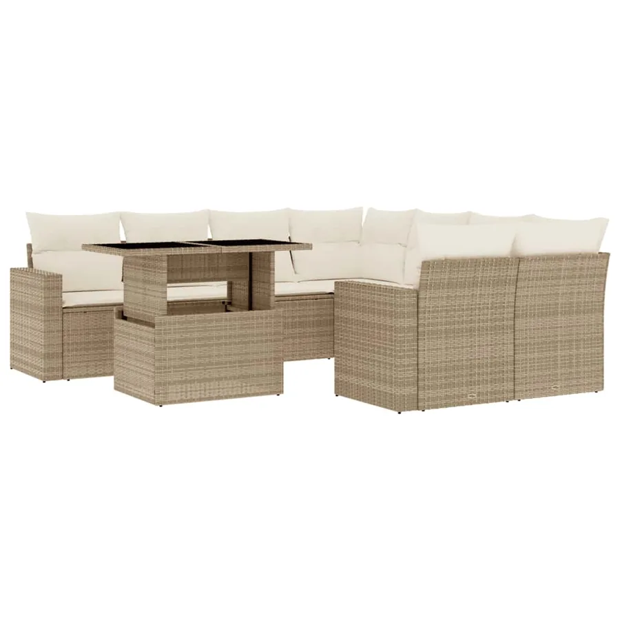 Salon de jardin avec coussins 9 pcs beige résine tressée - 2
