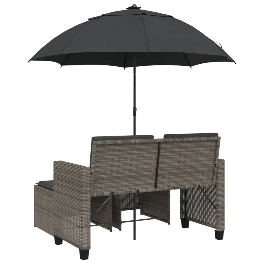 Canapé de jardin 2 places avec parasol et tabourets gris rotin - 6
