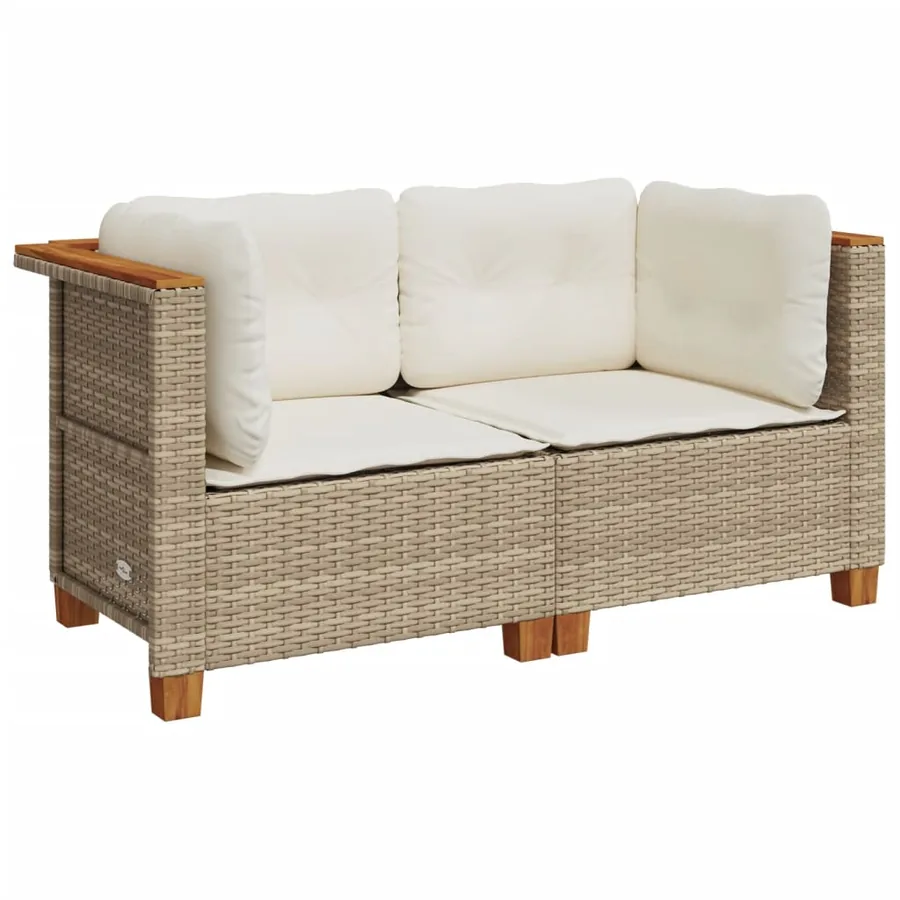 Canapés d'angle de jardin et coussins 2pcs beige résine tressée - 2