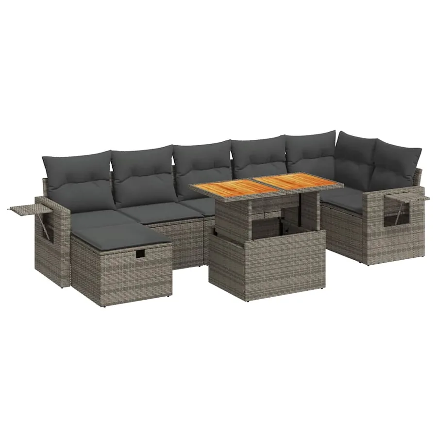 Salon de jardin 5 pcs avec coussins gris résine tressée acacia - 2