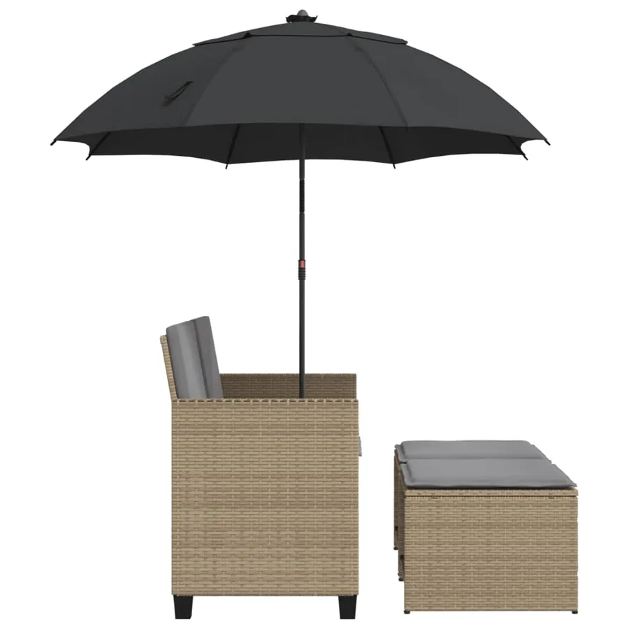 Canapé de jardin 2 places avec parasol et tabourets beige rotin - 5
