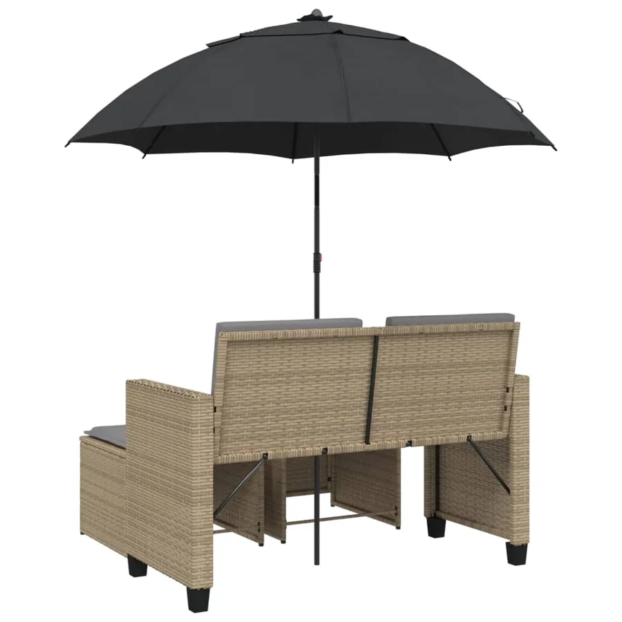 Canapé de jardin 2 places avec parasol et tabourets beige rotin - 6