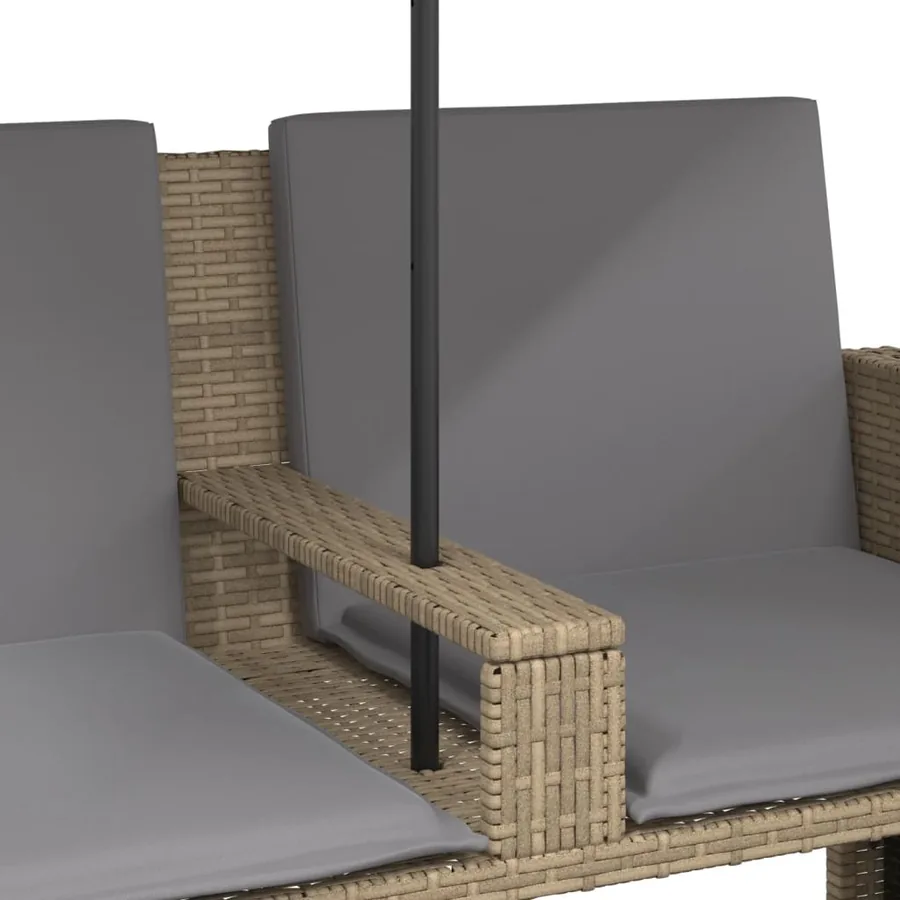 Canapé de jardin 2 places avec parasol et tabourets beige rotin - 9
