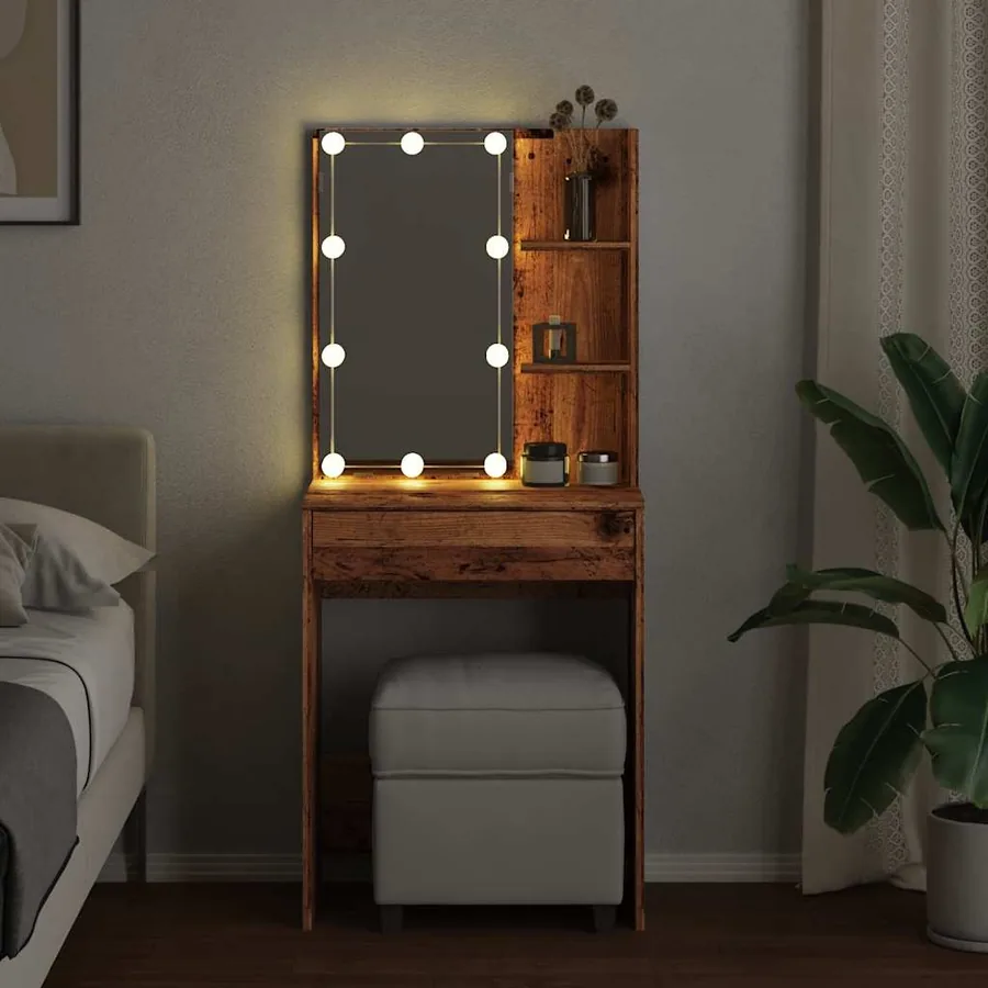 Coiffeuse avec LED vieux bois 60x40x140 cm - 4