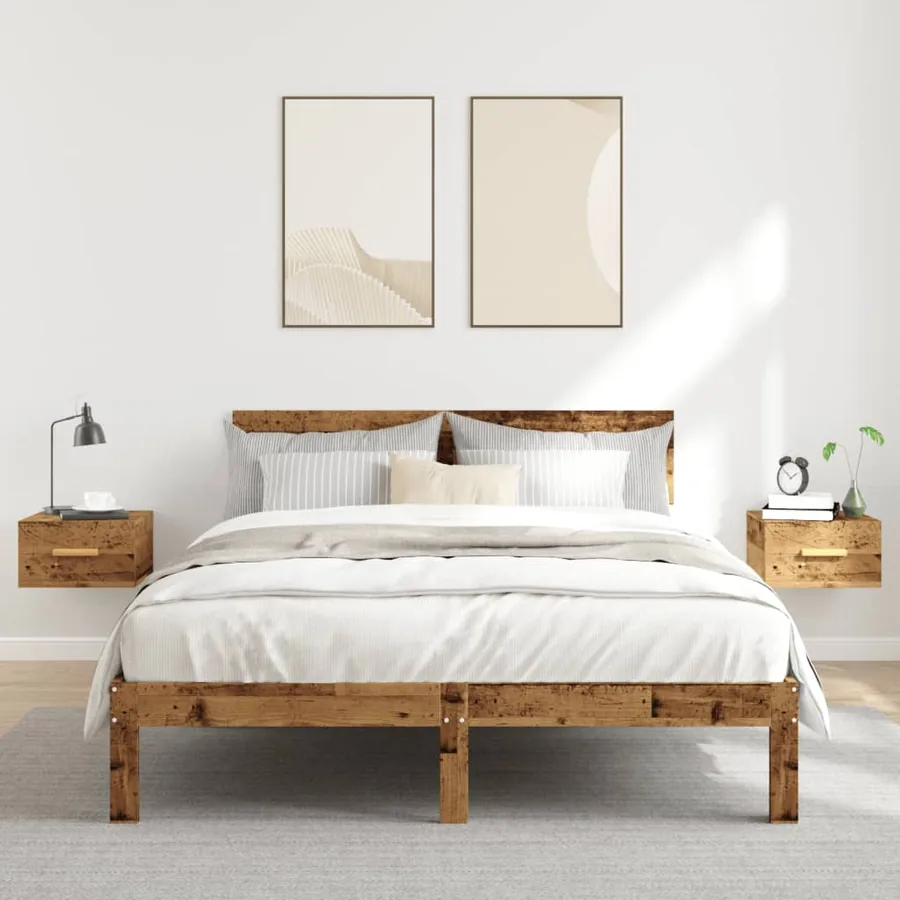 Tables de chevet murales 2 pcs vieux bois 35x35x20 cm - 3