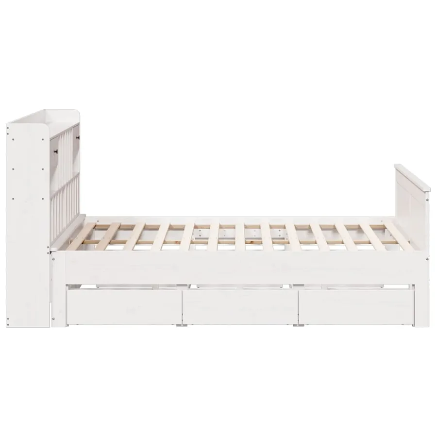 Lit bibliothèque sans matelas blanc 180x200 cm bois pin massif - 5