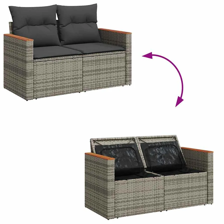 Salon de jardin 5 pcs avec coussins gris résine tressée - 12