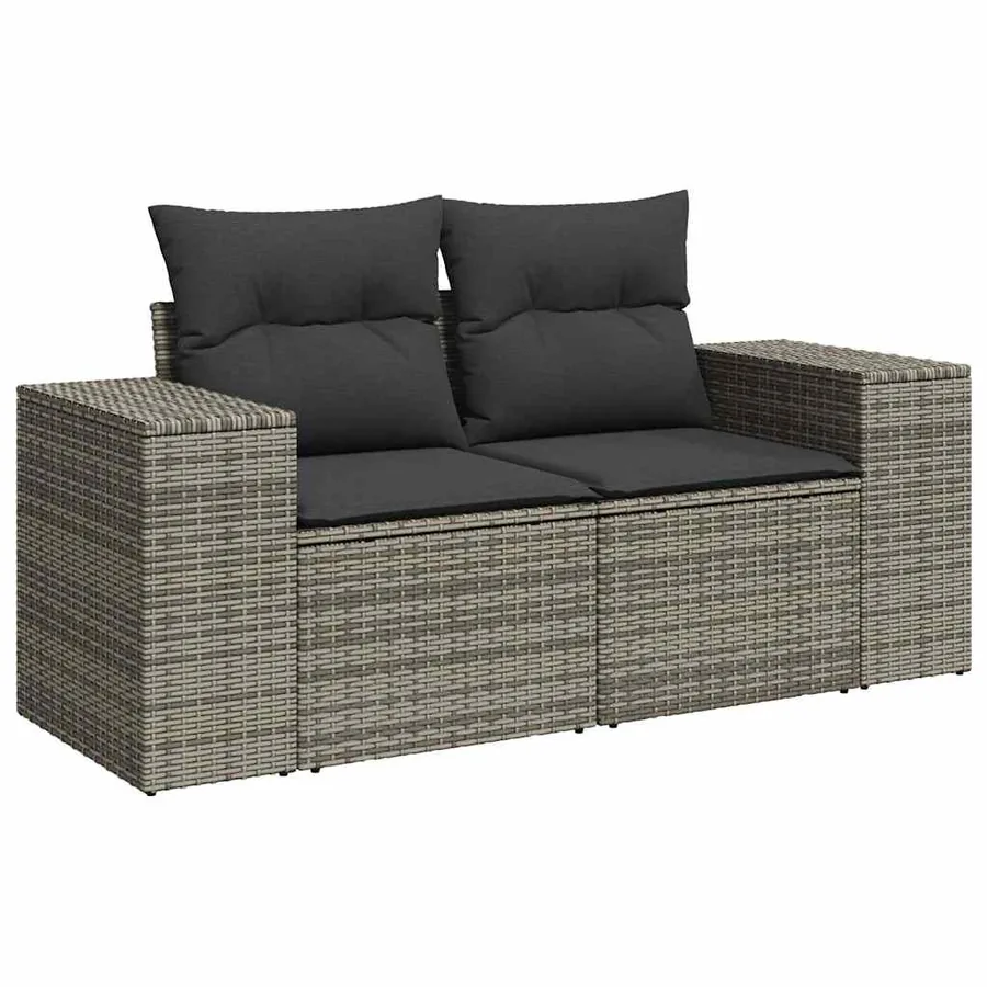 Salon de jardin avec coussins 6 pcs gris résine tressée acacia - 4