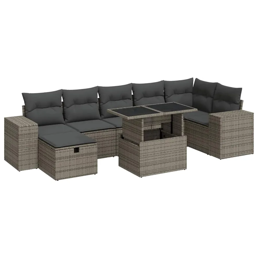 Salon de jardin 5 pcs avec coussins gris résine tressée - 2