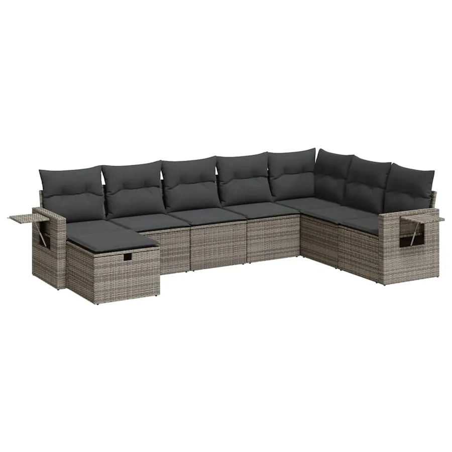 Salon de jardin 8 pcs avec coussins gris résine tressée - 2