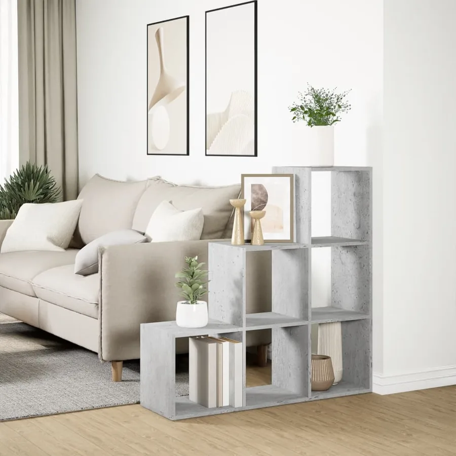 Étagère séparatrice de pièce à 3 niveaux gris béton 99x29x99 cm - 4