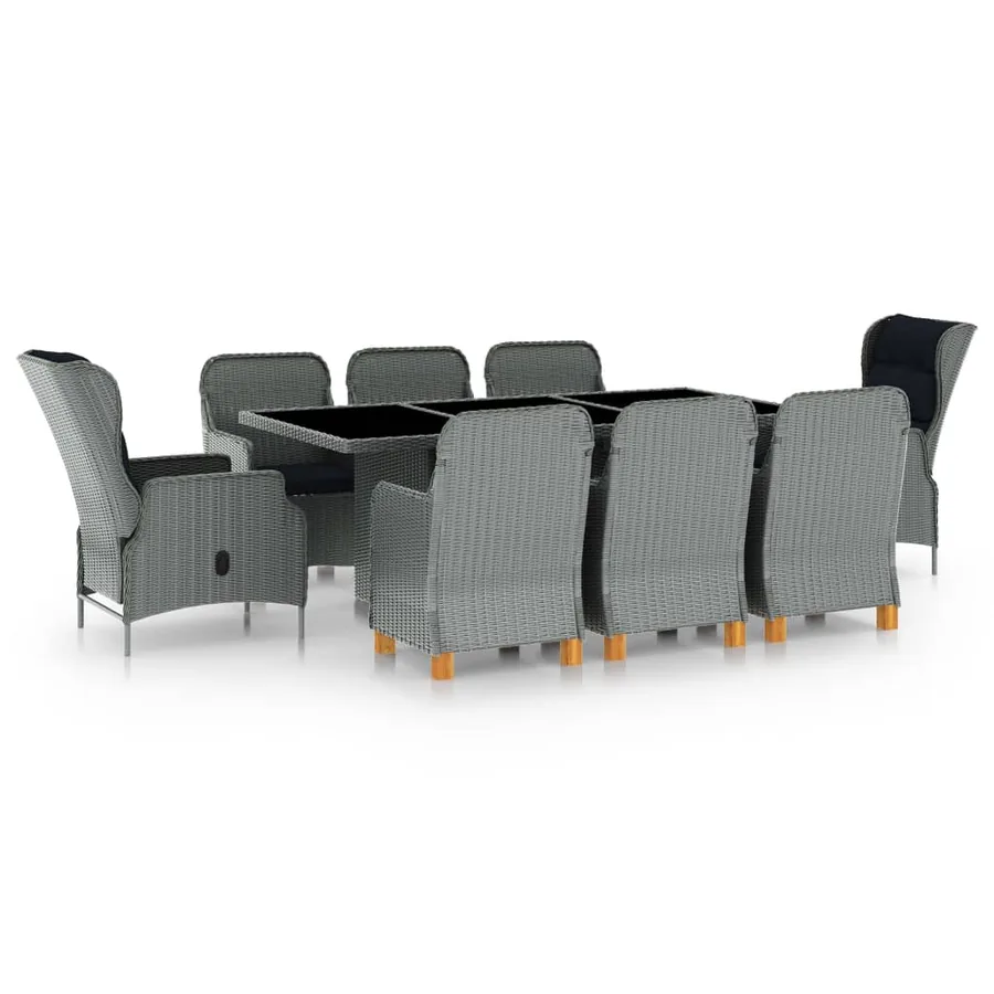 Ensemble à manger 9 pcs avec coussins résine tressée gris clair